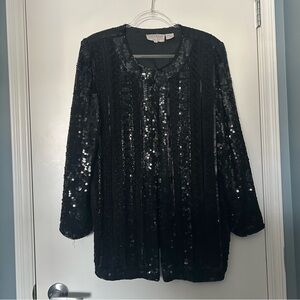Freesha Black Silk Base Beaded Sequins Long Line Style Jacket